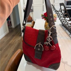 Vintage Coach Red and Brown Women's Bag